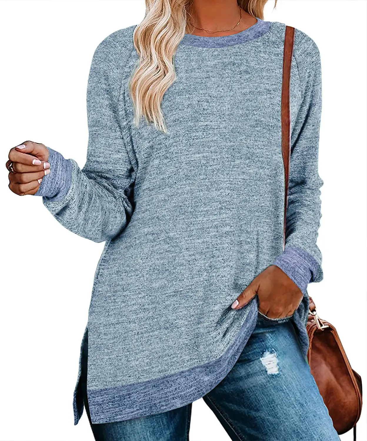 Green Long Sleeve Round Neck T-Shirt for Women