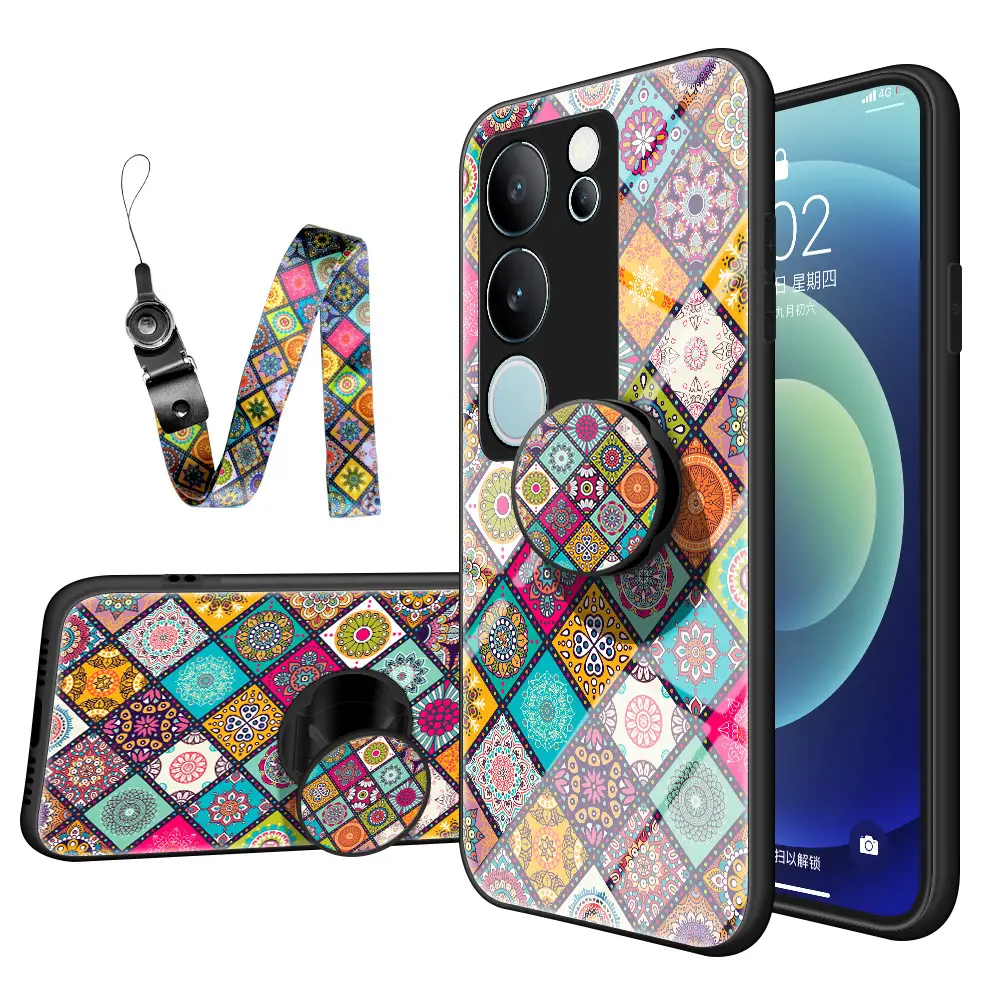 Vivo V60 Mobile Case Diamond Pattern Glass Stand Y400Pro - Image 2