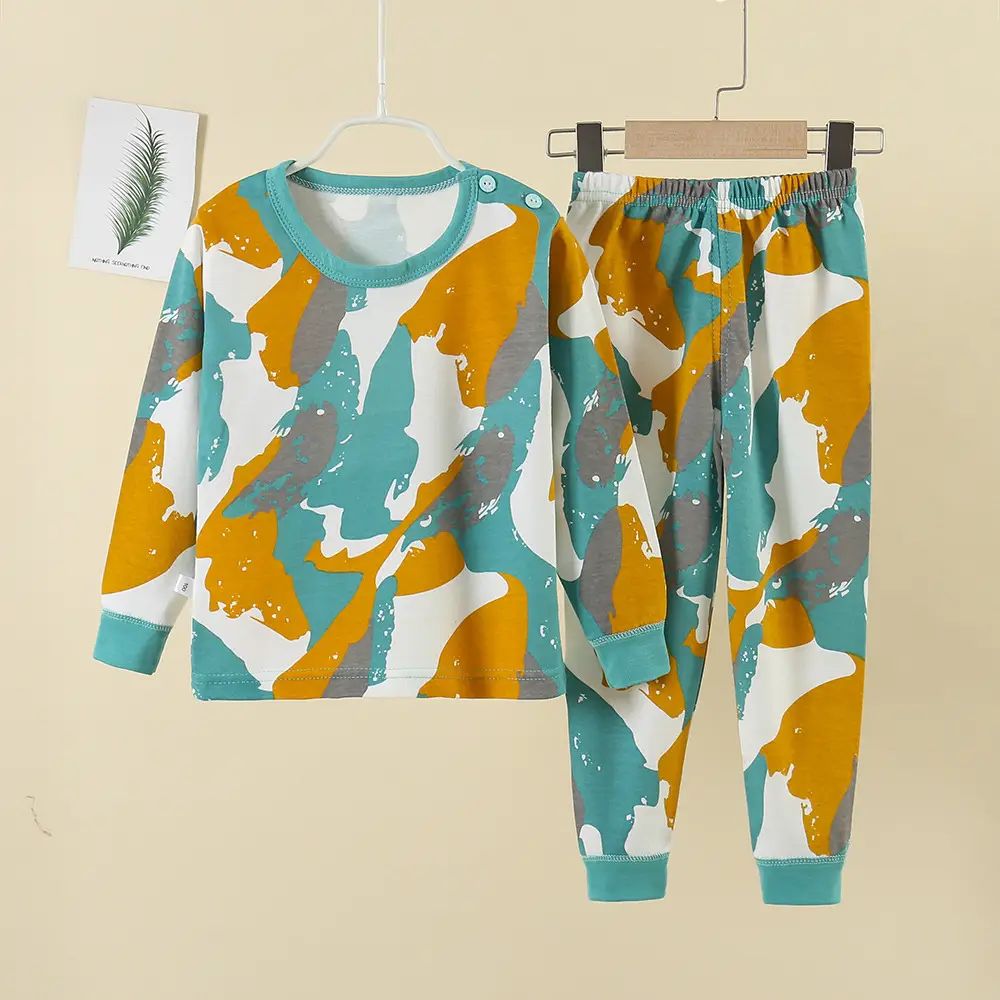 Baby Cotton Pajamas Set Yellow Blue Snowman Print - Image 7