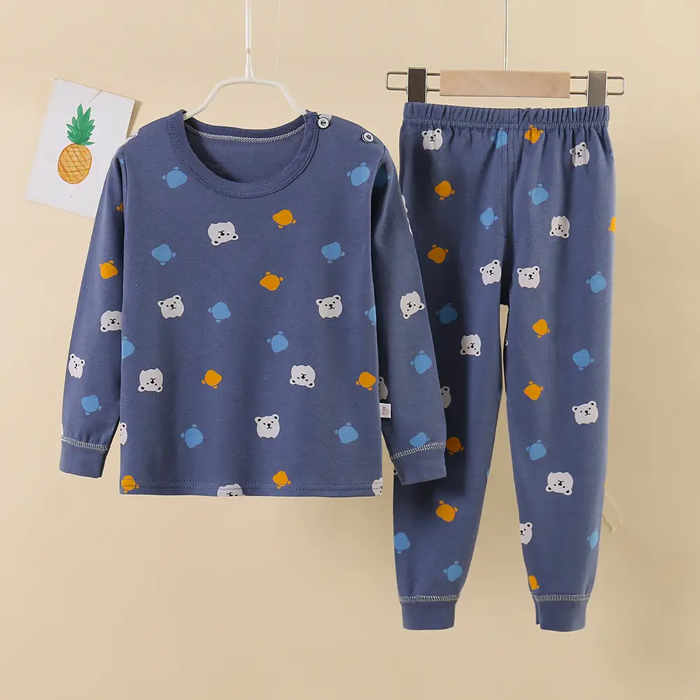 Baby Cotton Pajamas Set Yellow Blue Snowman Print - Image 12