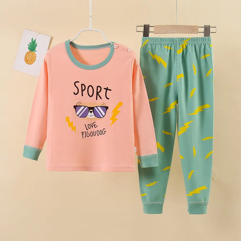 Baby Cotton Pajamas Set Yellow Blue Snowman Print - Image 2
