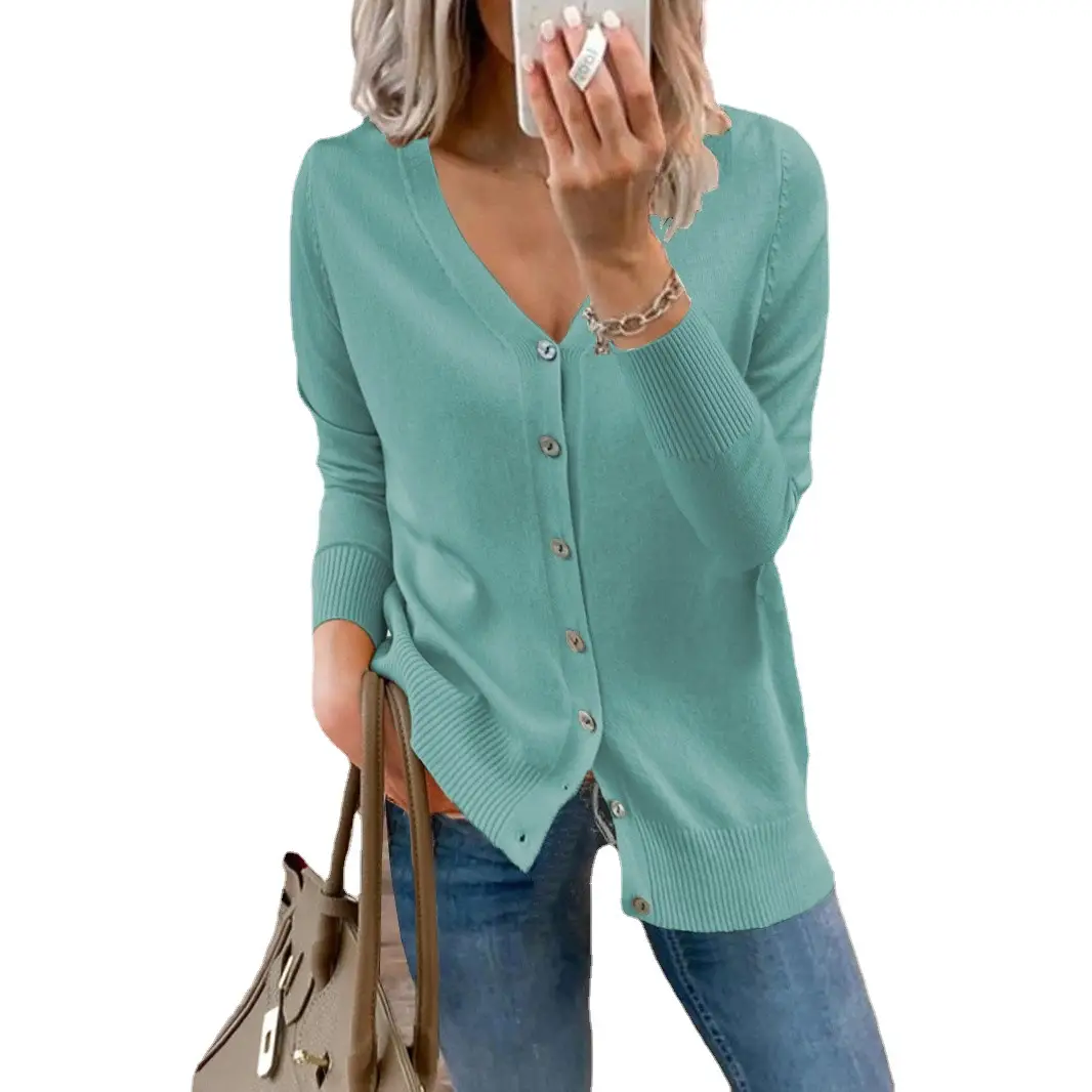 Blue Button Knitwear Cardigan for Women Autumn Winter - Image 17