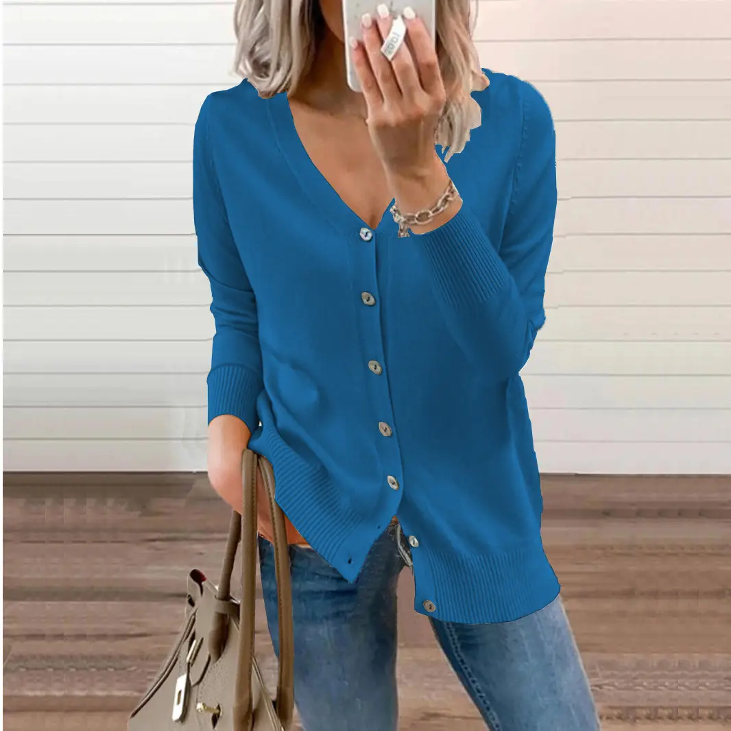 Blue Button Knitwear Cardigan for Women Autumn Winter - Image 11