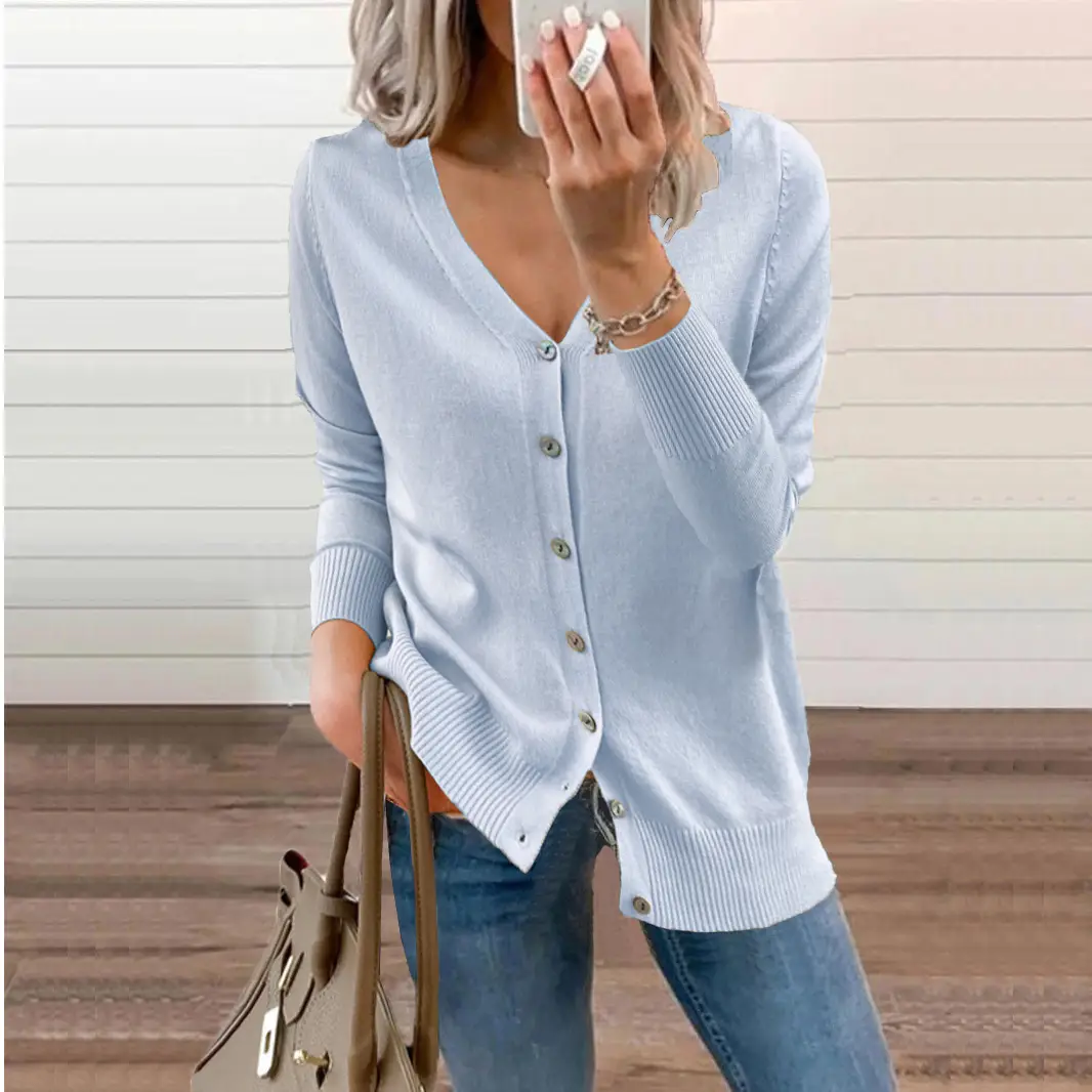 Blue Button Knitwear Cardigan for Women Autumn Winter - Image 9