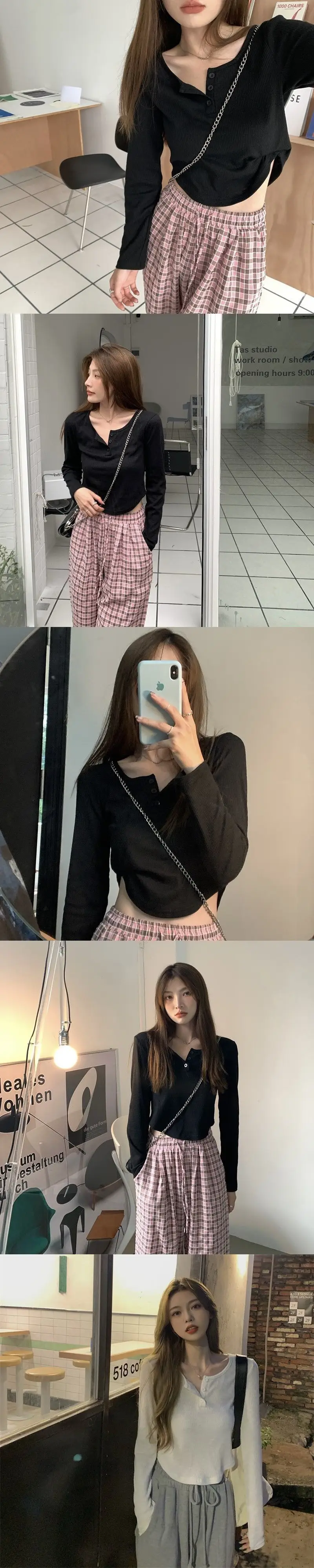 Women Pink V-Neck Long Sleeve T-Shirt — feature 5
