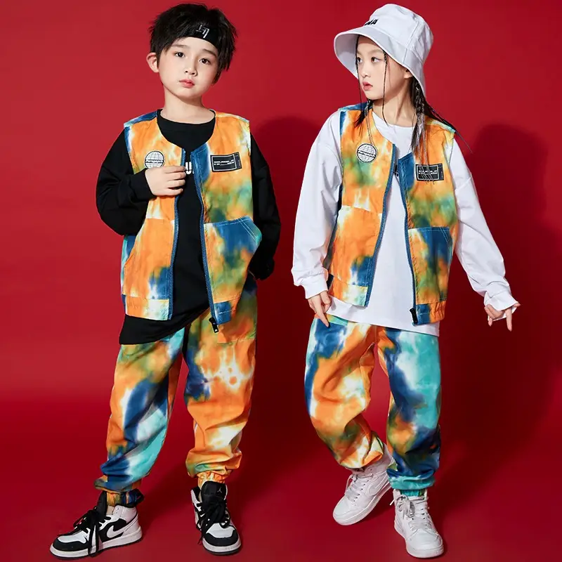 Hip Hop Street Dance Suit Boys Girls Orange Tie Dye - Image 7