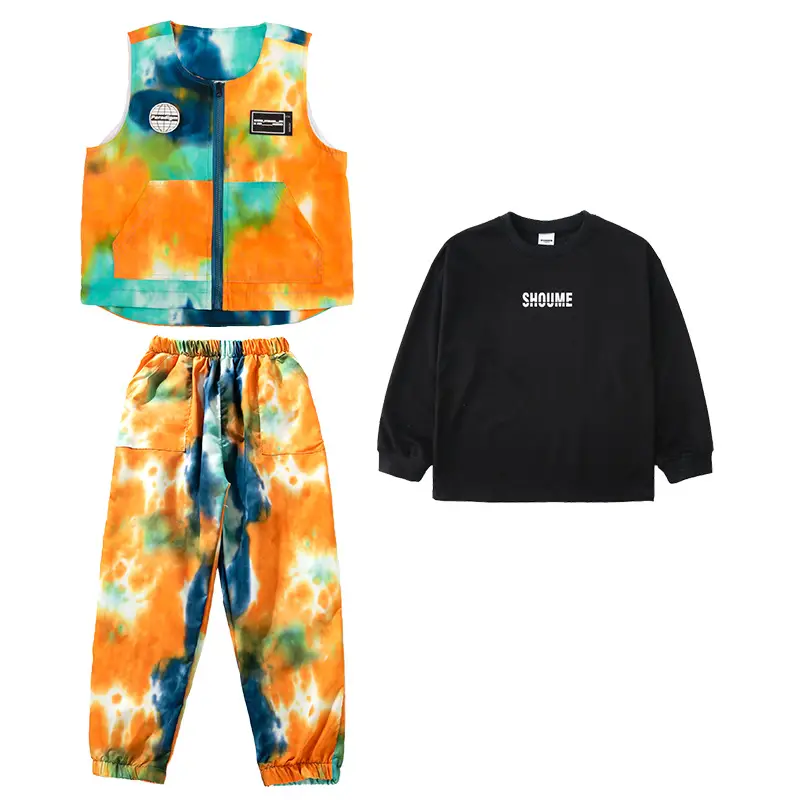 Hip Hop Street Dance Suit Boys Girls Orange Tie Dye - Image 10