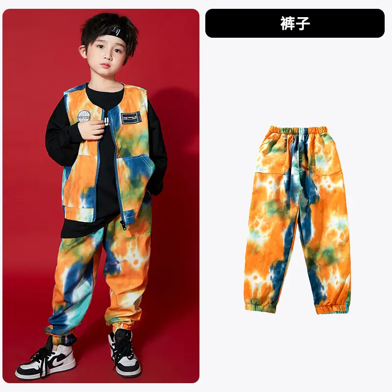 Hip Hop Street Dance Suit Boys Girls Orange Tie Dye - Image 2