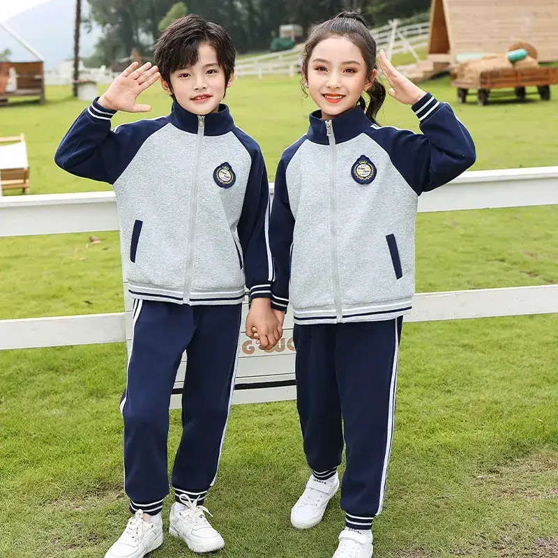 Kids Grey Blue Zipper Track Suit Set for Boys - Image 3
