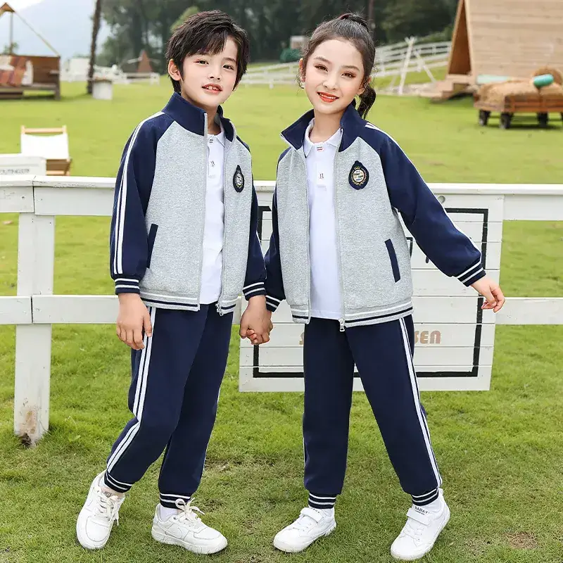 Kids Grey Blue Zipper Track Suit Set for Boys - Image 4