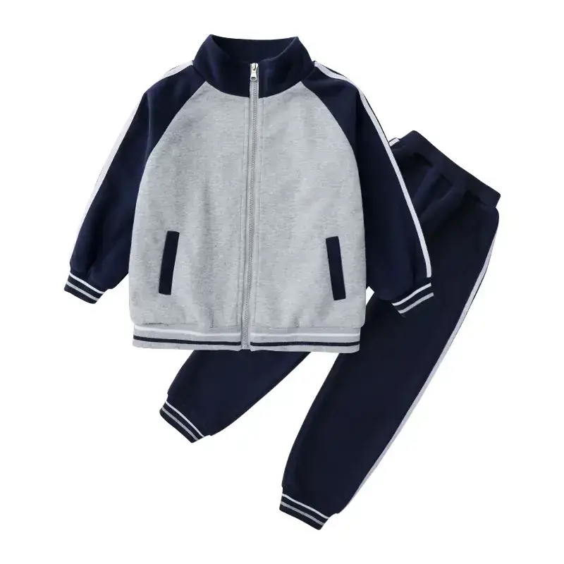 Kids Grey Blue Zipper Track Suit Set for Boys - Image 6