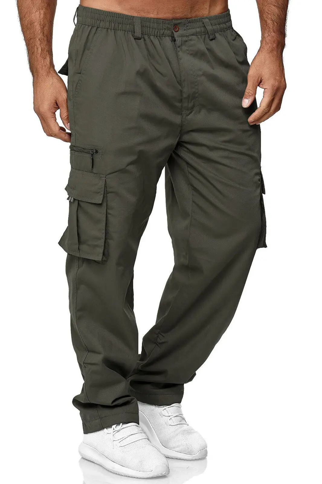 Men's Multi-Flap Pocket Cargo Pants Olive Kamezon - Image 4