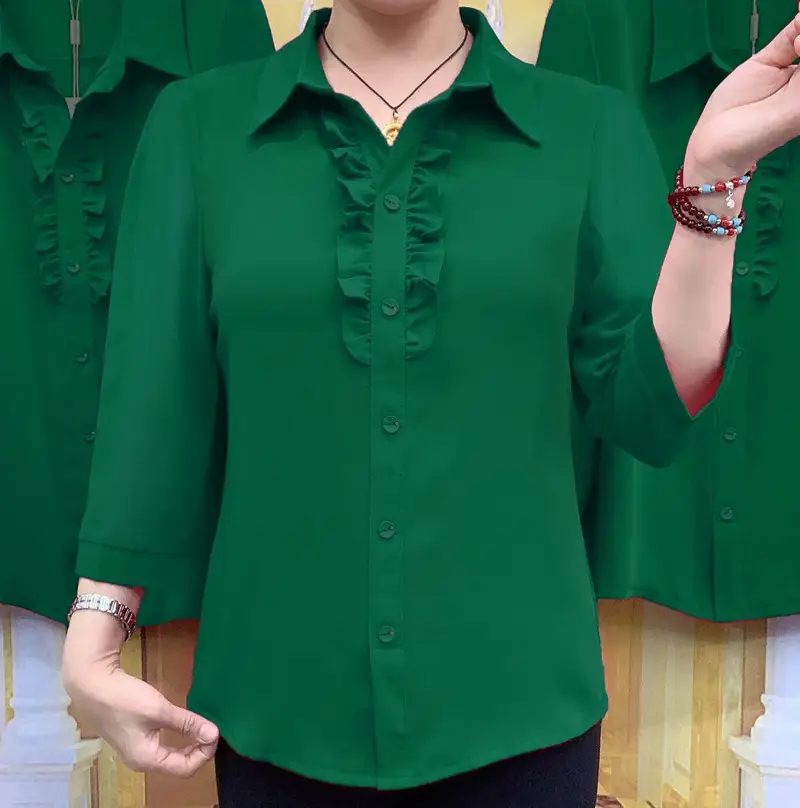 Green Plus Size Women's Shirt with 3/4 Sleeve