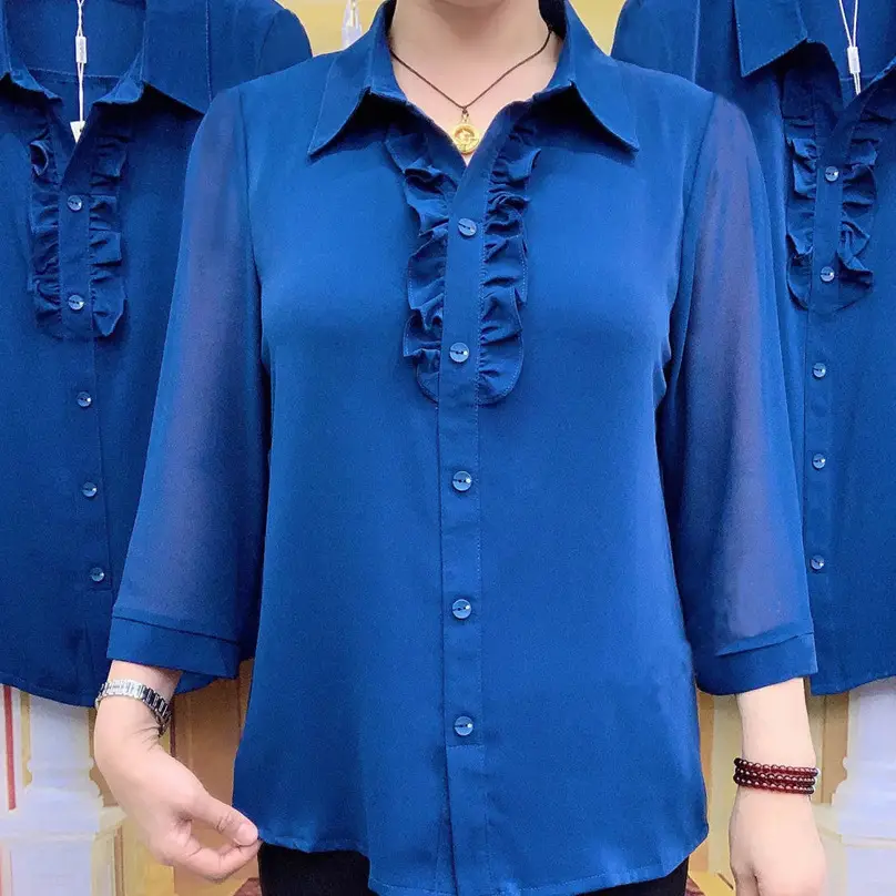Green Plus Size Women's Shirt with 3/4 Sleeve