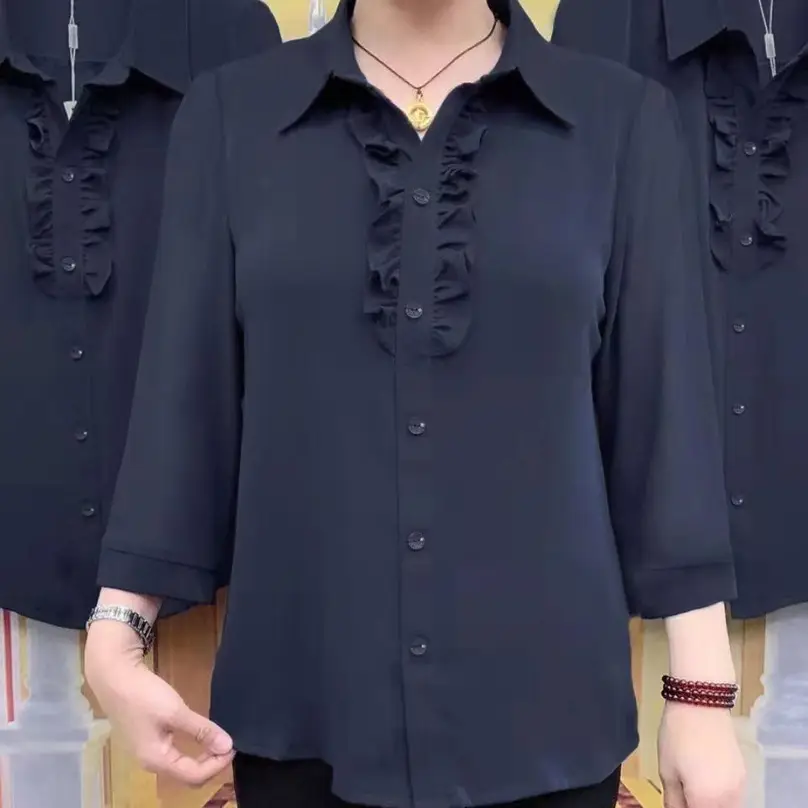 Green Plus Size Women's Shirt with 3/4 Sleeve