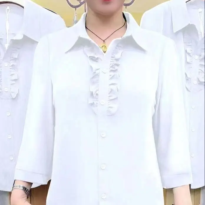 Green Plus Size Women's Shirt with 3/4 Sleeve