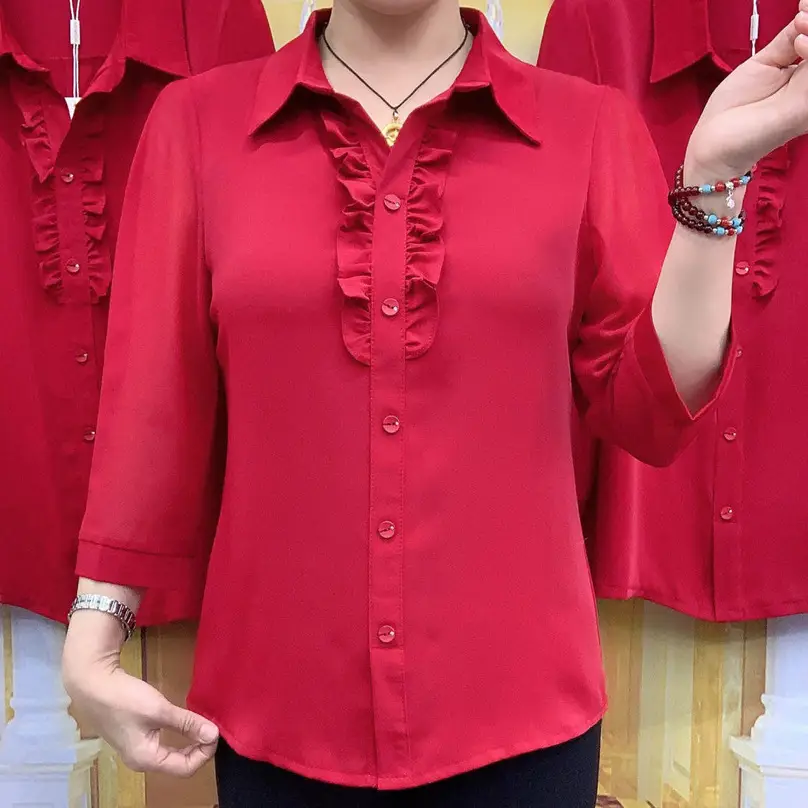 Green Plus Size Women's Shirt with 3/4 Sleeve