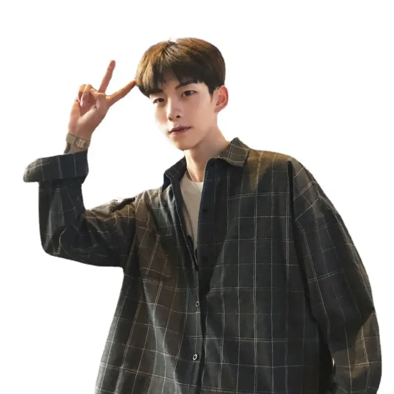 Men's Blue Plaid Korean Style Shirt 2025 Spring - Image 13
