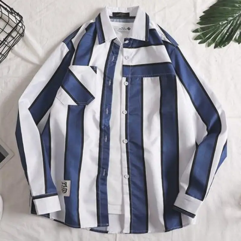 Men's Blue Plaid Korean Style Shirt 2025 Spring — feature 14