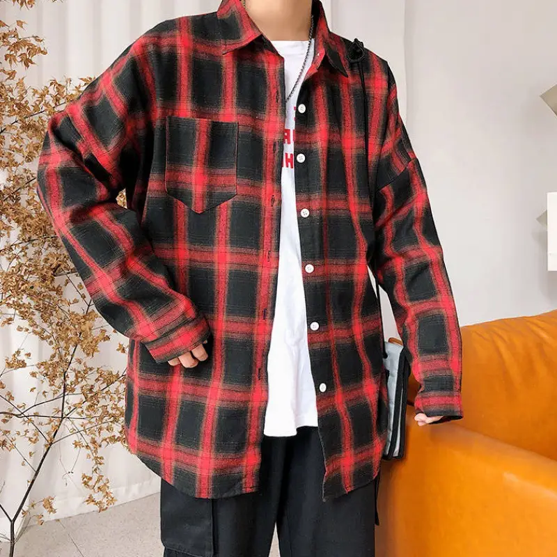 Men's Blue Plaid Korean Style Shirt 2025 Spring — feature 15