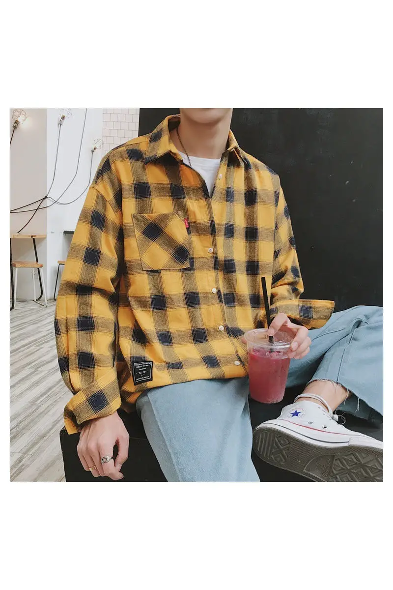 Men's Blue Plaid Korean Style Shirt 2025 Spring — feature 8