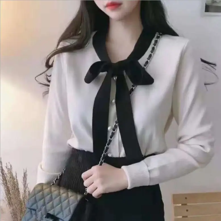 Women's Black Bow Long Sleeve Cardigan Sweater - Image 5