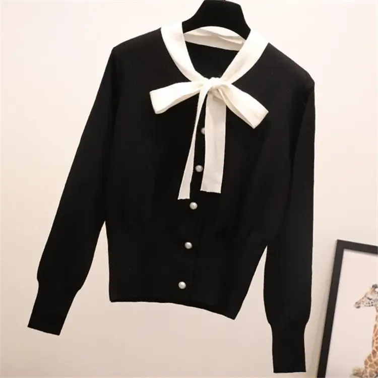 Women's Black Bow Long Sleeve Cardigan Sweater - Image 7