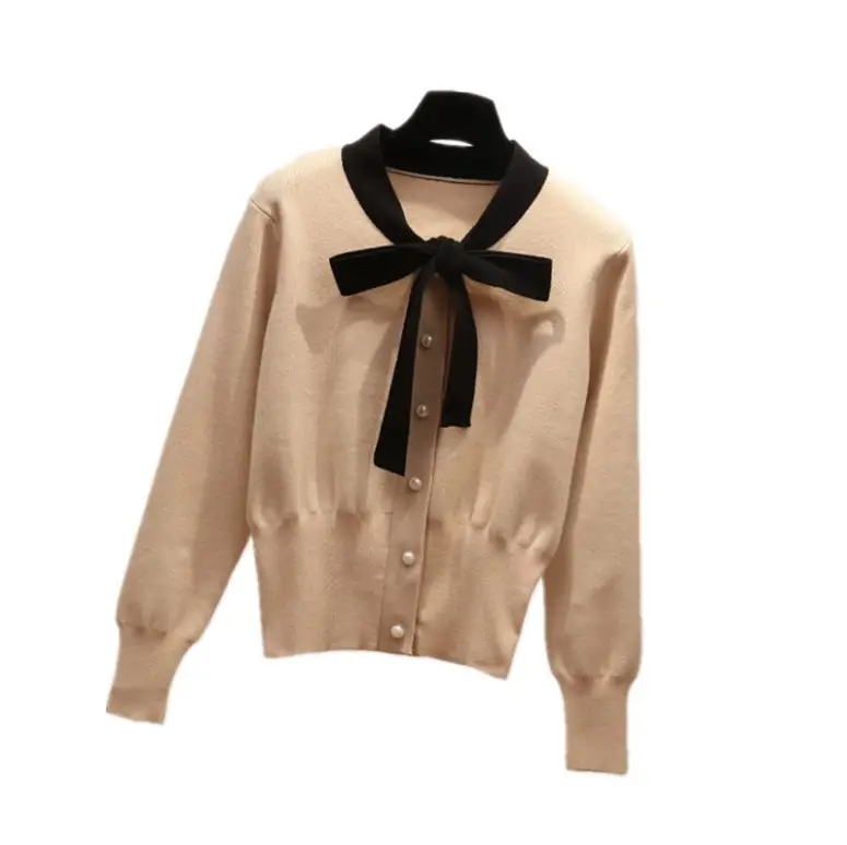 Women's Black Bow Long Sleeve Cardigan Sweater - Image 8