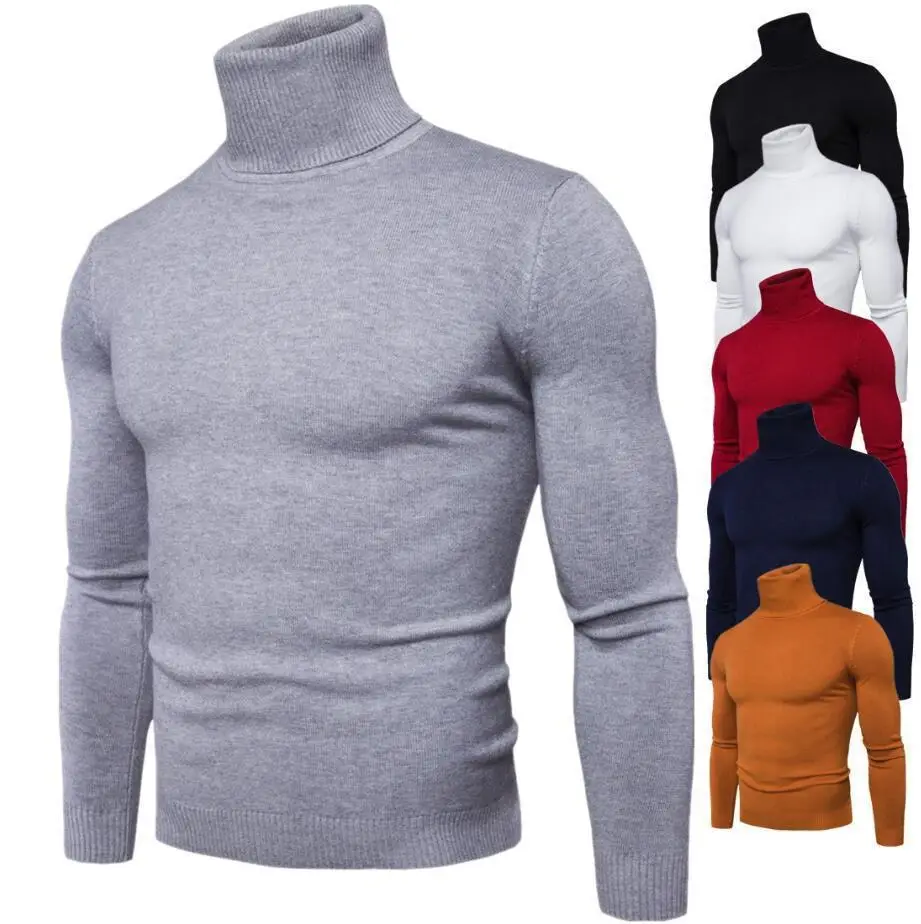 Men's Dark Blue Korean Turtleneck Sweater Slim Fit - Image 16