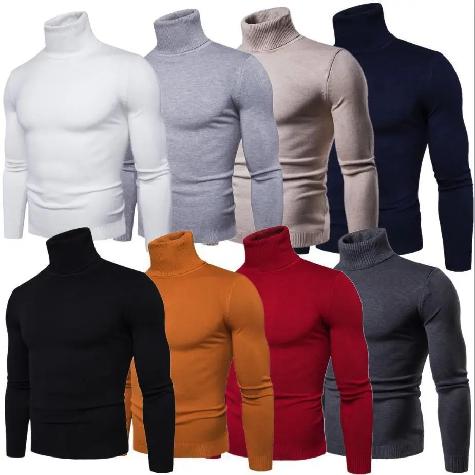 Men's Dark Blue Korean Turtleneck Sweater Slim Fit - Image 17