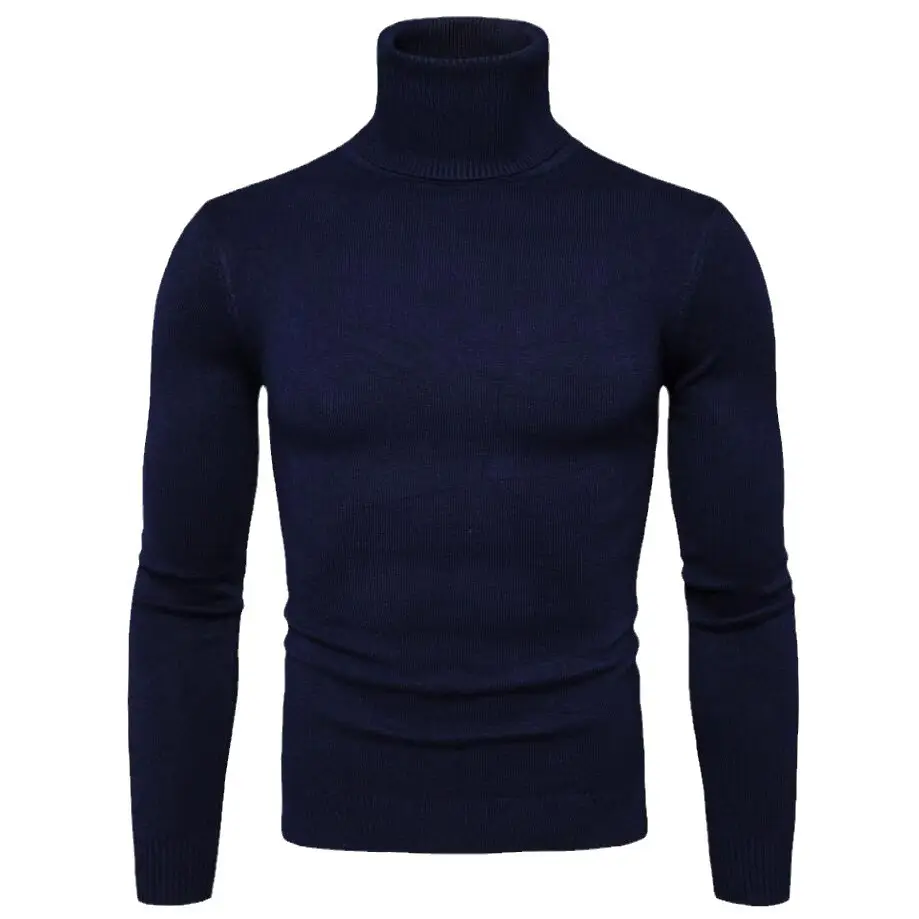 Men's Dark Blue Korean Turtleneck Sweater Slim Fit - Image 19