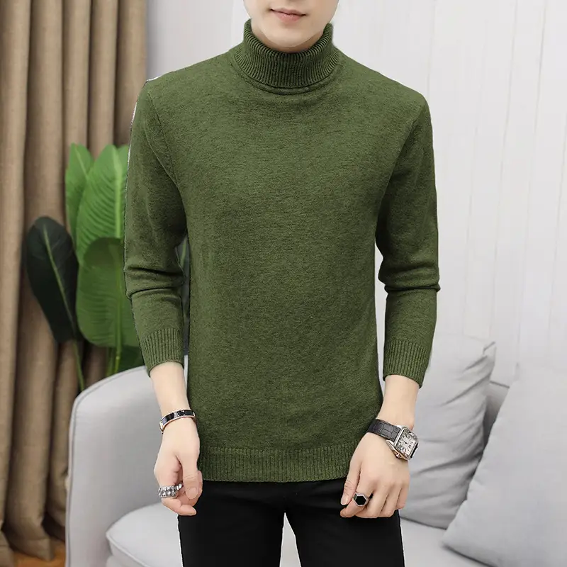 Men's Dark Blue Korean Turtleneck Sweater Slim Fit - Image 11