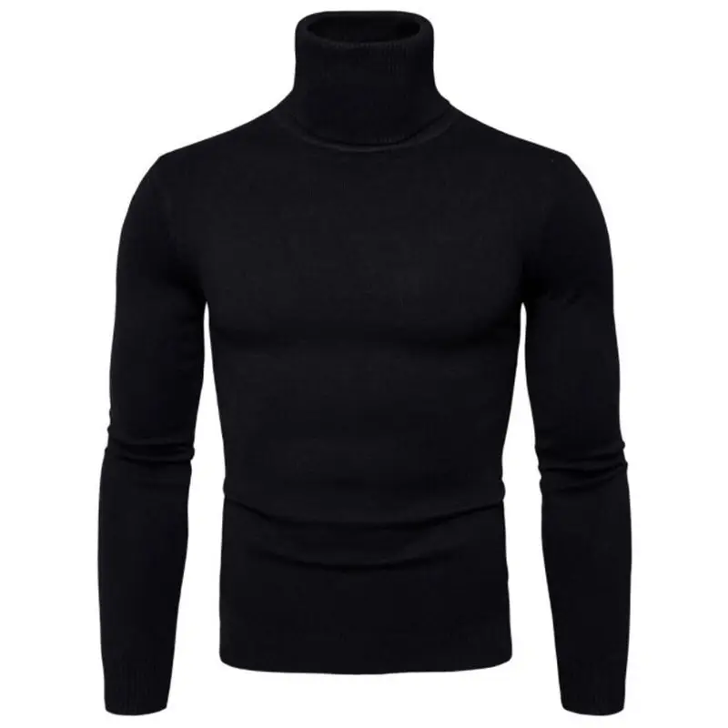 Men's Dark Blue Korean Turtleneck Sweater Slim Fit - Image 4