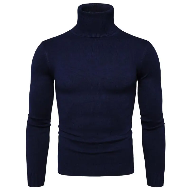 Men's Dark Blue Korean Turtleneck Sweater Slim Fit - Image 6