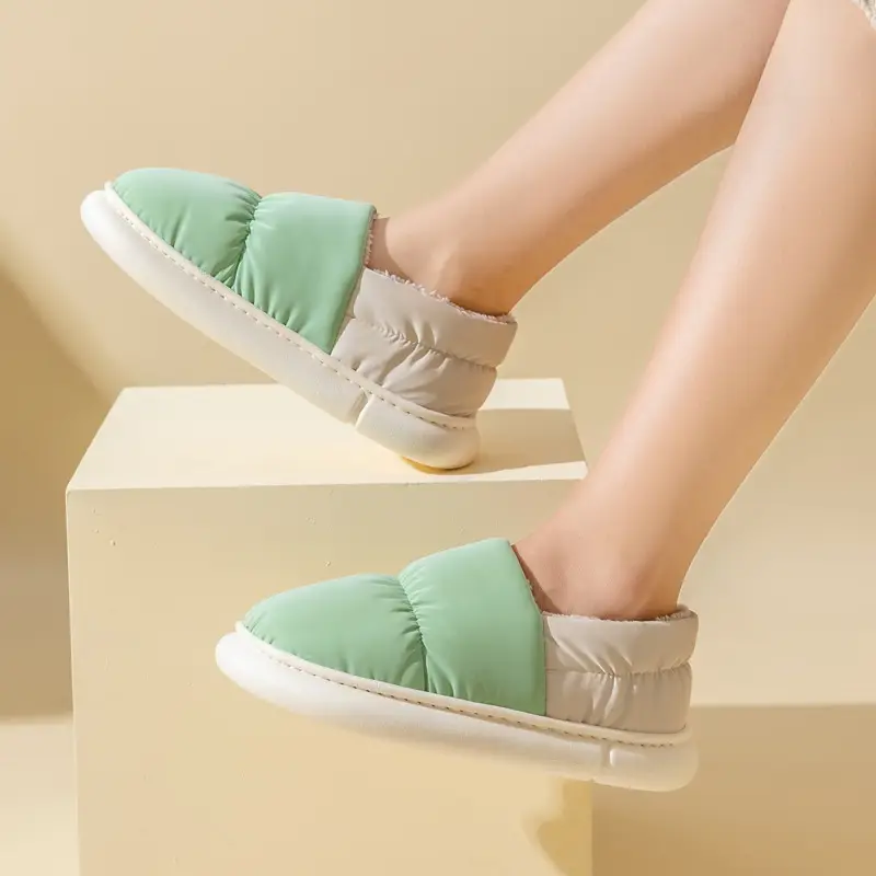 Cotton Slippers Women's Winter Bag with Home and Home Wearing Thick Bottom Household Indoor Down Cloth PVC Warm Cotton Slippers