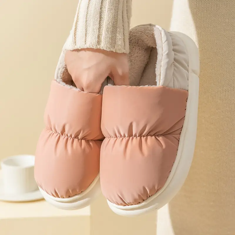 Cotton Slippers Women's Winter Bag with Home and Home Wearing Thick Bottom Household Indoor Down Cloth PVC Warm Cotton Slippers