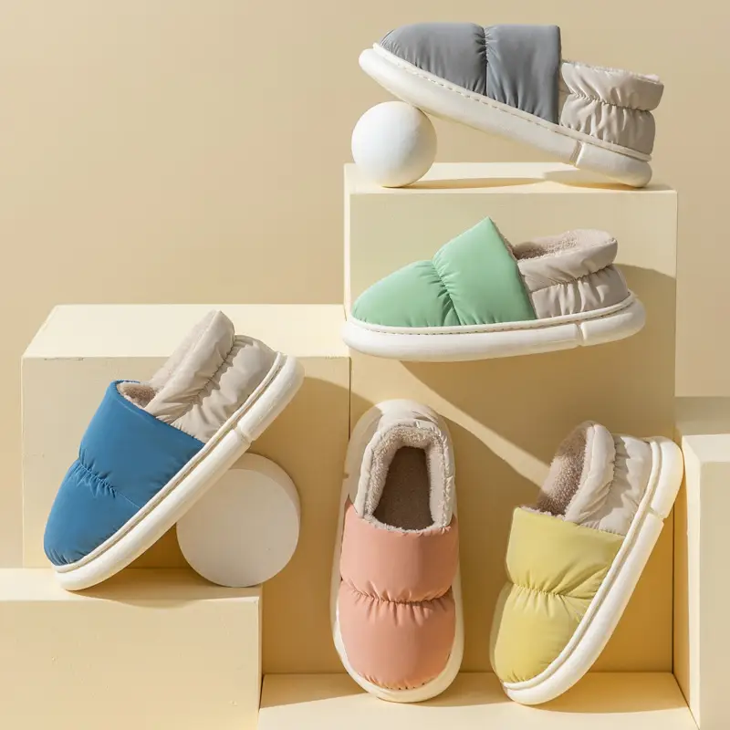 Cotton Slippers Women's Winter Bag with Home and Home Wearing Thick Bottom Household Indoor Down Cloth PVC Warm Cotton Slippers