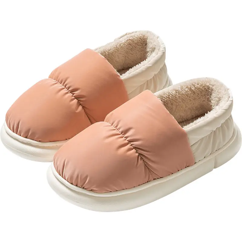 Cotton Slippers Women's Winter Bag with Home and Home Wearing Thick Bottom Household Indoor Down Cloth PVC Warm Cotton Slippers
