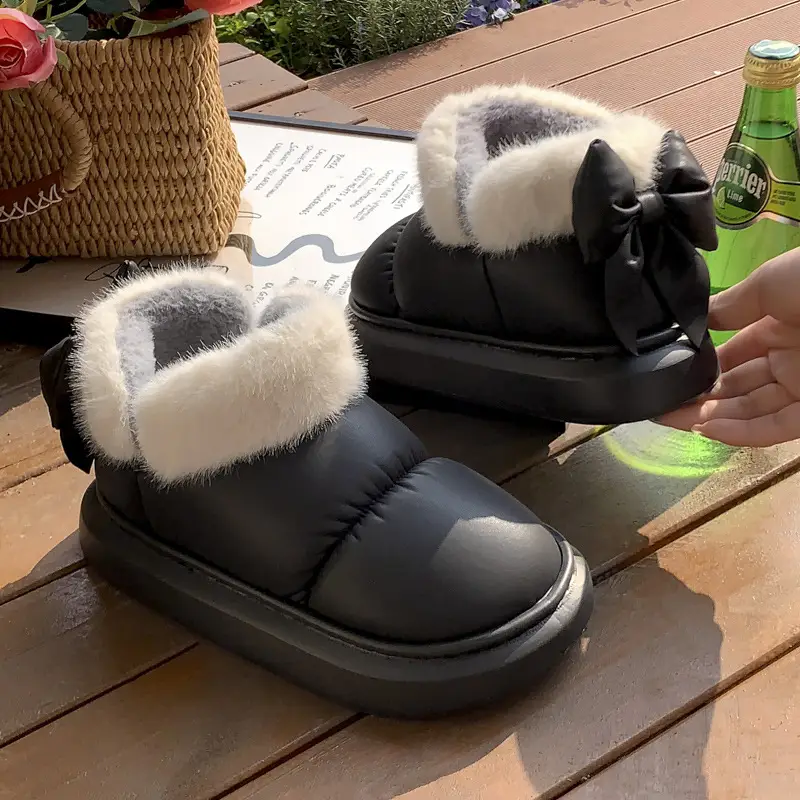 Cotton Slippers Women's Winter Bag with Home and Home Wearing Thick Bottom Household Indoor Down Cloth PVC Warm Cotton Slippers