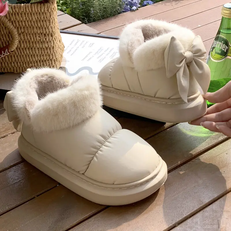 Cotton Slippers Women's Winter Bag with Home and Home Wearing Thick Bottom Household Indoor Down Cloth PVC Warm Cotton Slippers