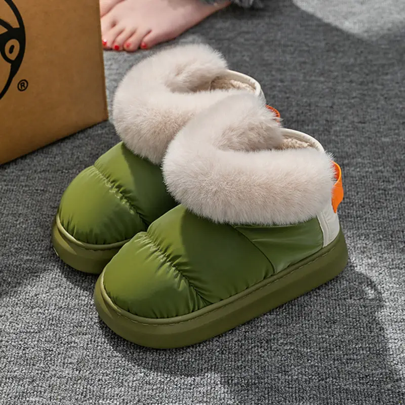 Cotton Slippers Women's Winter Bag with Home and Home Wearing Thick Bottom Household Indoor Down Cloth PVC Warm Cotton Slippers