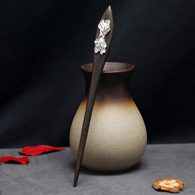 Ancient Hanfu Hairpin Ebony Silver Palace Style - Image 7