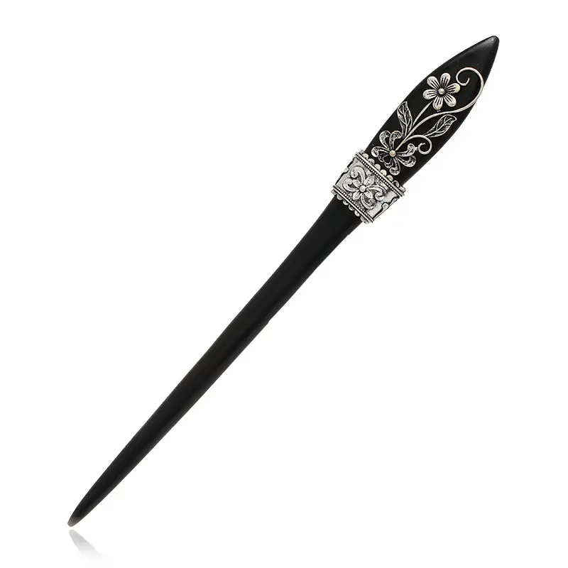 Ancient Hanfu Hairpin Ebony Silver Palace Style - Image 8