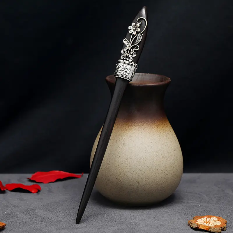 Ancient Hanfu Hairpin Ebony Silver Palace Style - Image 2