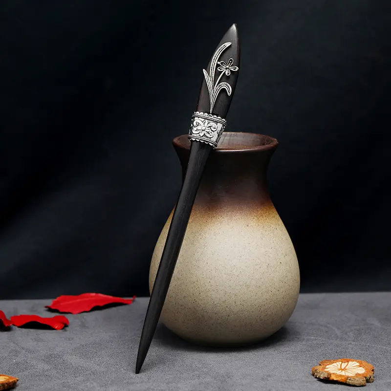 Ancient Hanfu Hairpin Ebony Silver Palace Style - Image 3