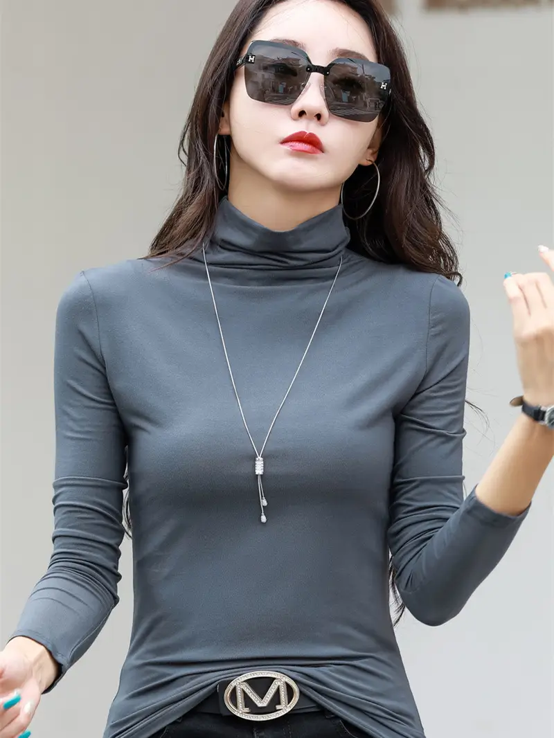 Women Maroon Cotton Turtleneck Long Sleeve Top - Image 12