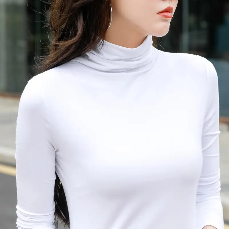 Women Maroon Cotton Turtleneck Long Sleeve Top - Image 4