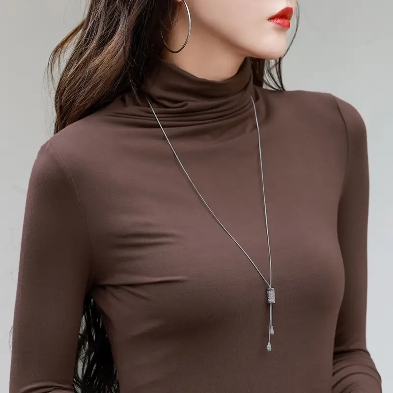Women Maroon Cotton Turtleneck Long Sleeve Top - Image 5