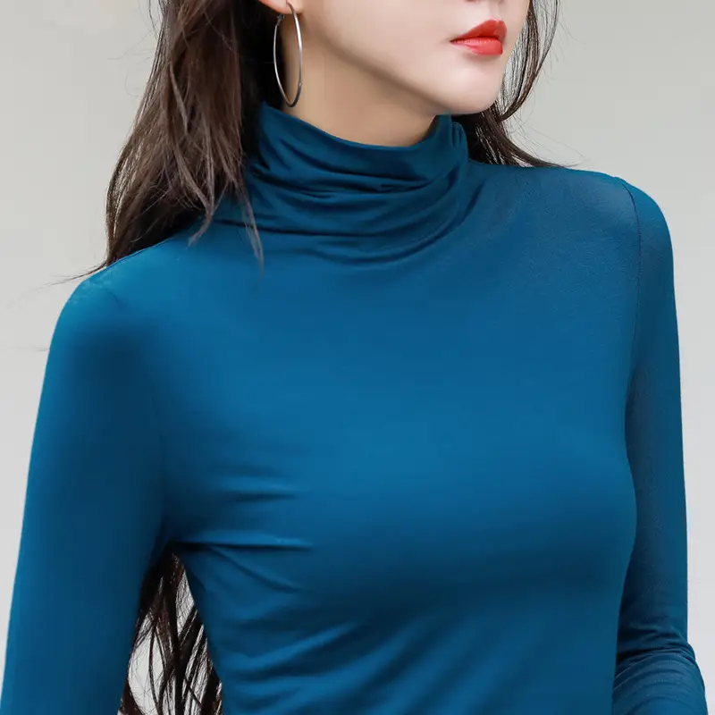 Women Maroon Cotton Turtleneck Long Sleeve Top - Image 8