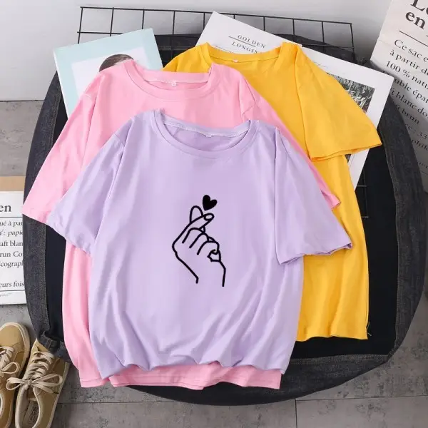 2022 Summer Printed T-Shirt Blue Round Neck Large